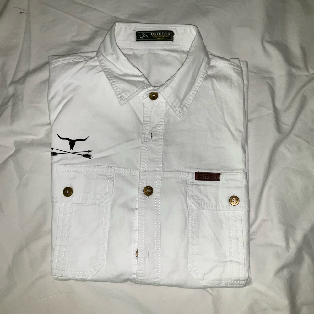 White Casual Button Down Shirt for Men,Yellowstone style.